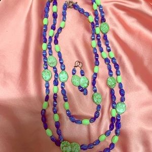 BOGO🔥🔥🔥Hand crafted blu/green necklace set